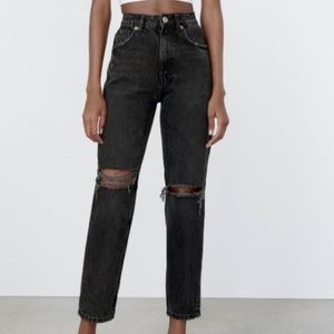 Zara Ripped Black Mom Fit Jeans